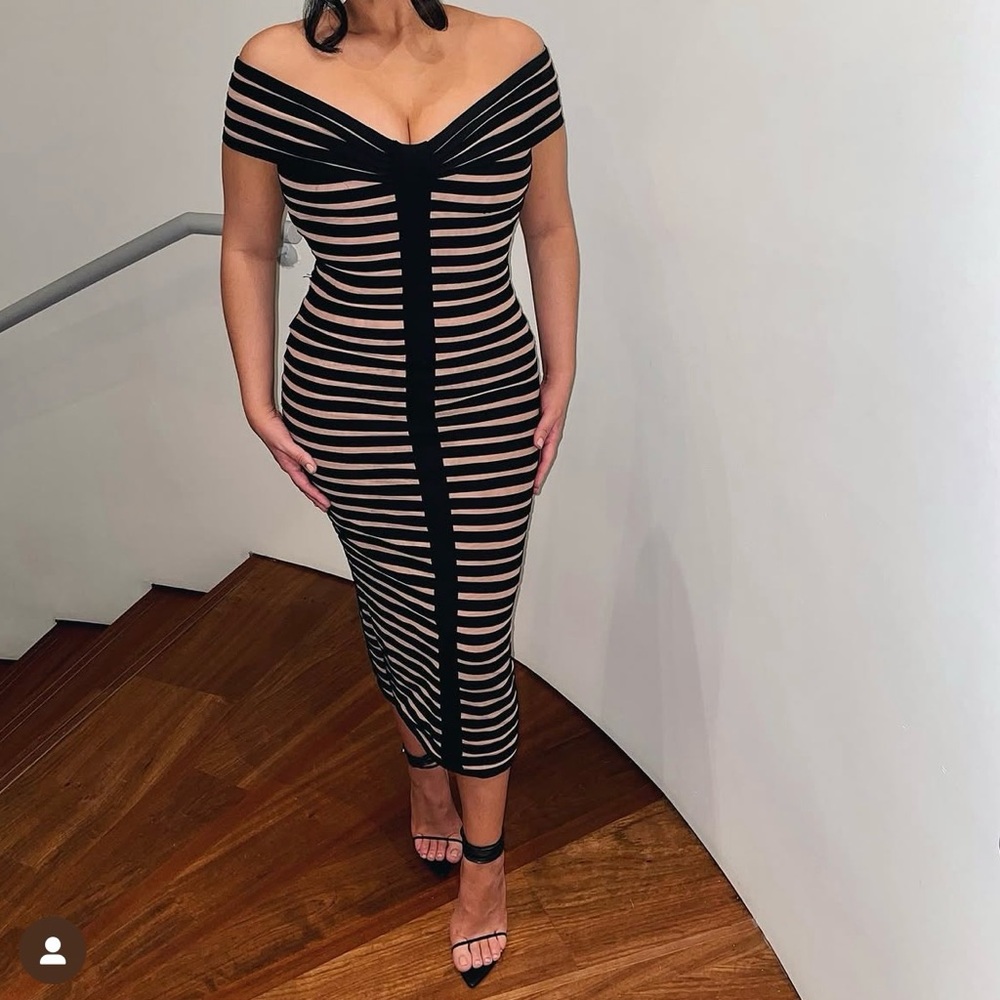 House of CB Black and Tan Bodycon Midi Dress